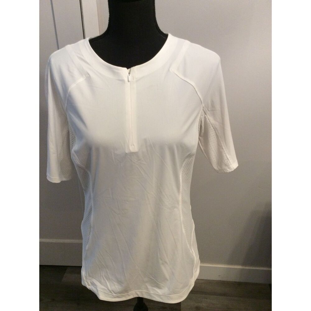 Athleta Large L Short Sleeve 1/4 zip White Shirt Pacifica II Tee